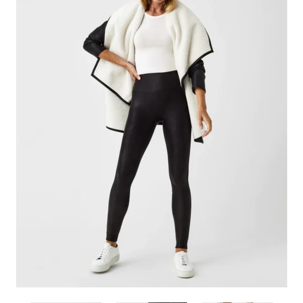SPANXshape Faux Leather Fleece Lined Leggings, petite inseam NWT
